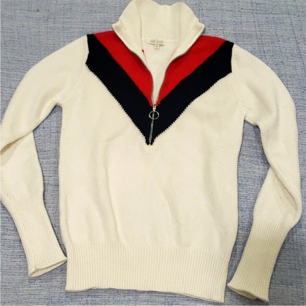 Women’s Cream Half-Zip Sweater with Red & Black Chevron from El Corte Ingles